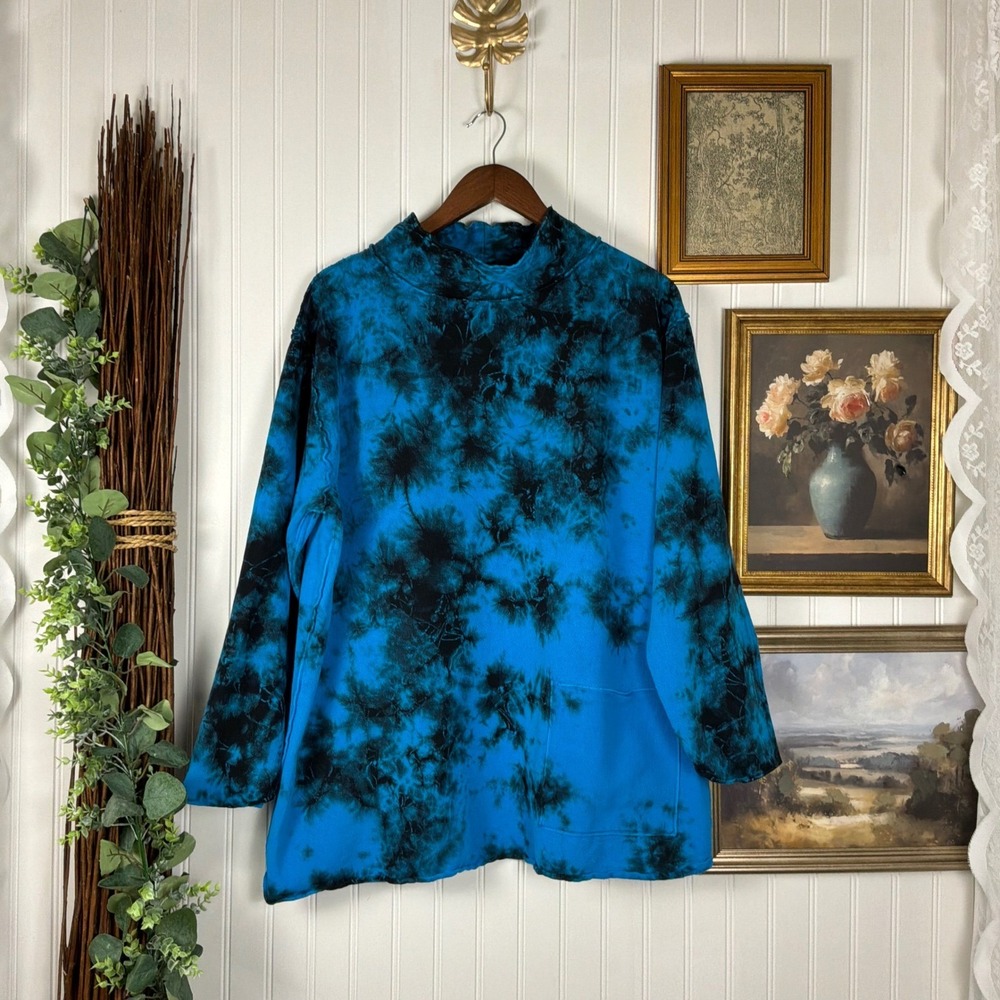 Sea Breeze of California Top Women 1X Blue Excellent Tie Dye Mock Neck Pocket